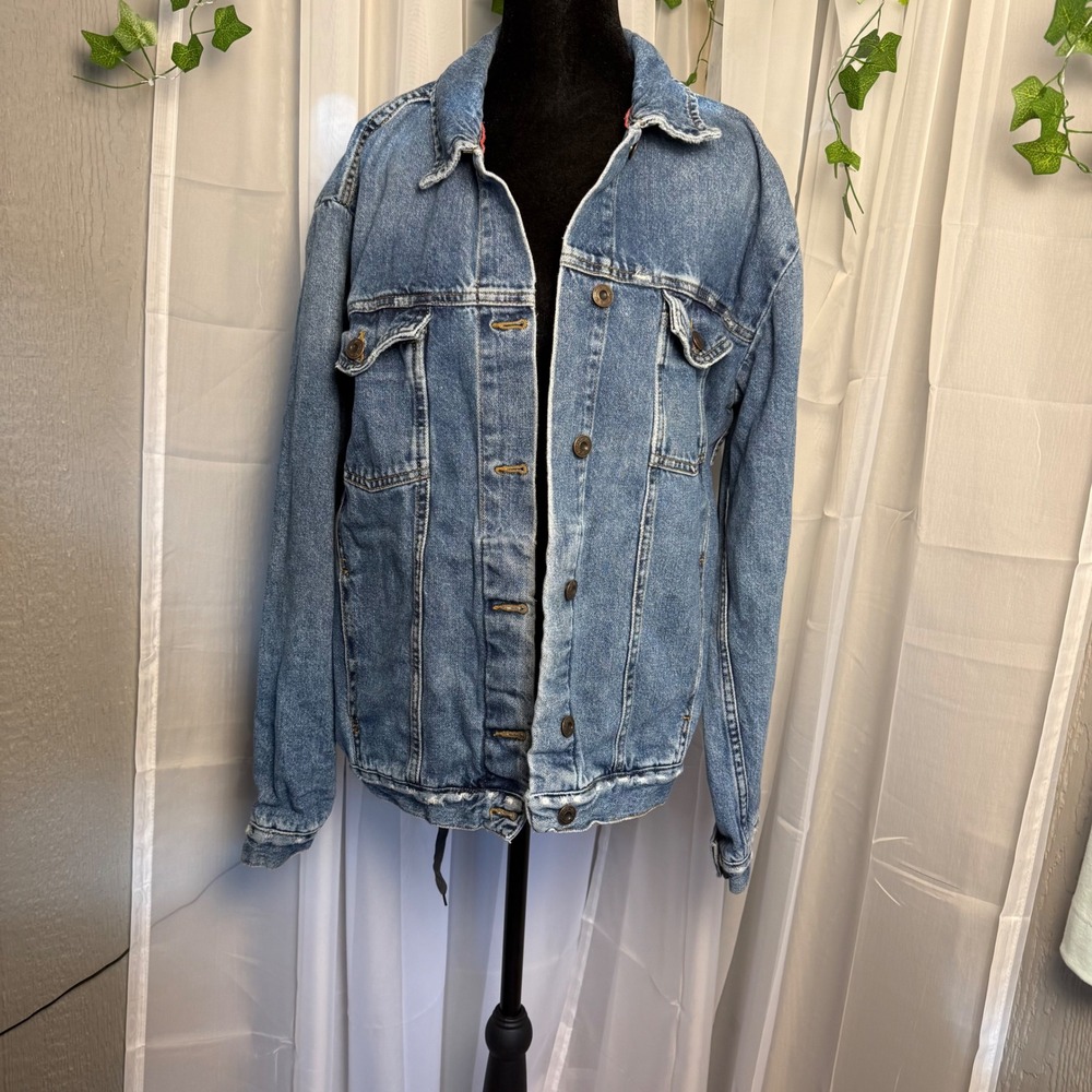 Free People Distressed Oversized Denim Boyfriend Jacket Blue Cotton Small - Picture 3 of 11